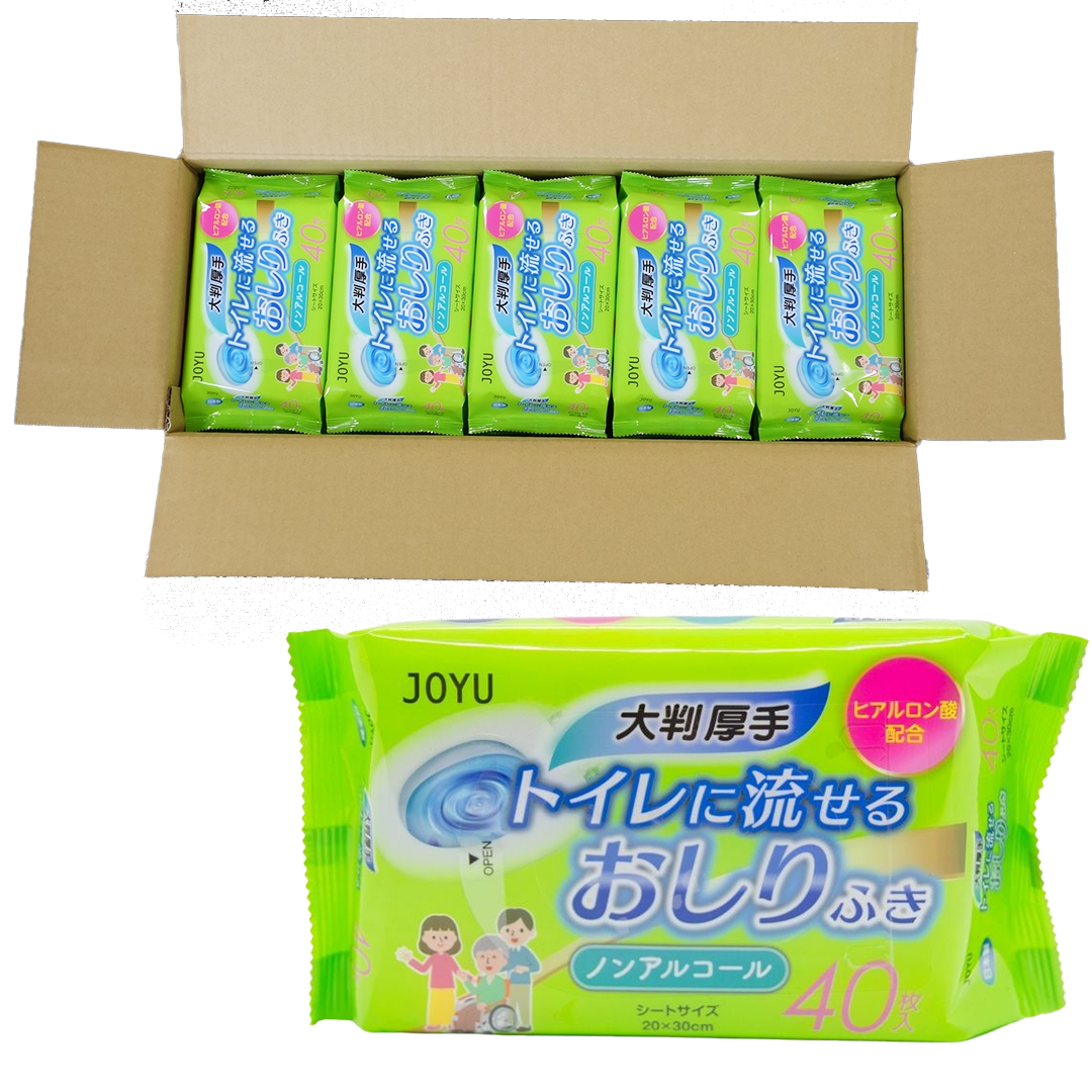 大人用『トイレに流せるおしりふき』通常サイズの約2倍(20cm×30cm) 日本製【大人用】介護におすすめ!厚手 ノンアルコール1ケース(40枚入りX30袋)【送料無料 ※沖縄・離島を除く】