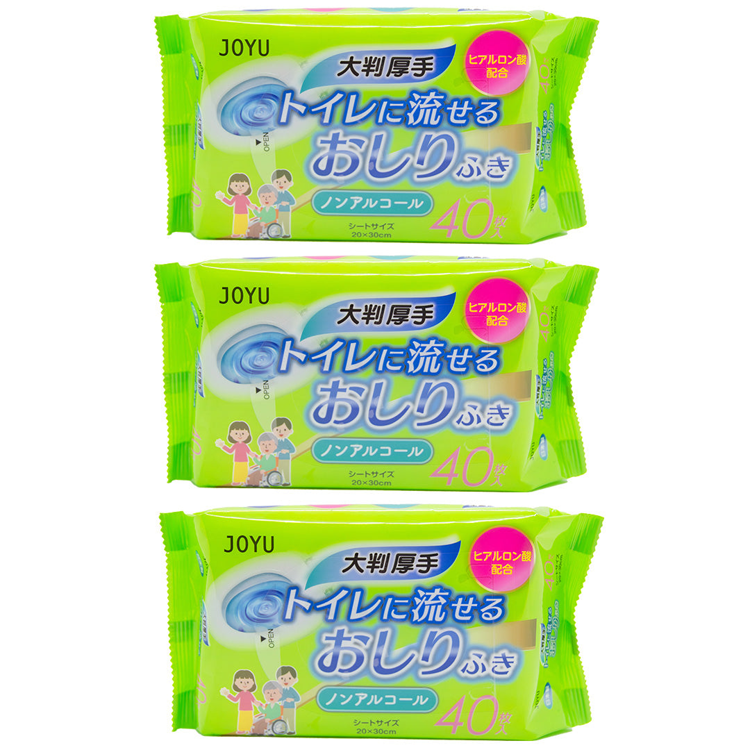 3個セット【大人用】介護におすすめ!大きさ約2倍!『トイレに流せるおしりふき』 厚手 ノンアルコール【送料無料 ※北海道・沖縄・離島を除く】