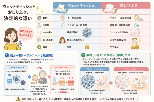 【知ってないとヤバい】ウェットティッシュを「おしりふき」代わりにしてない？肌トラブルを防ぐ「素材」の決定的な違いをプロが解説