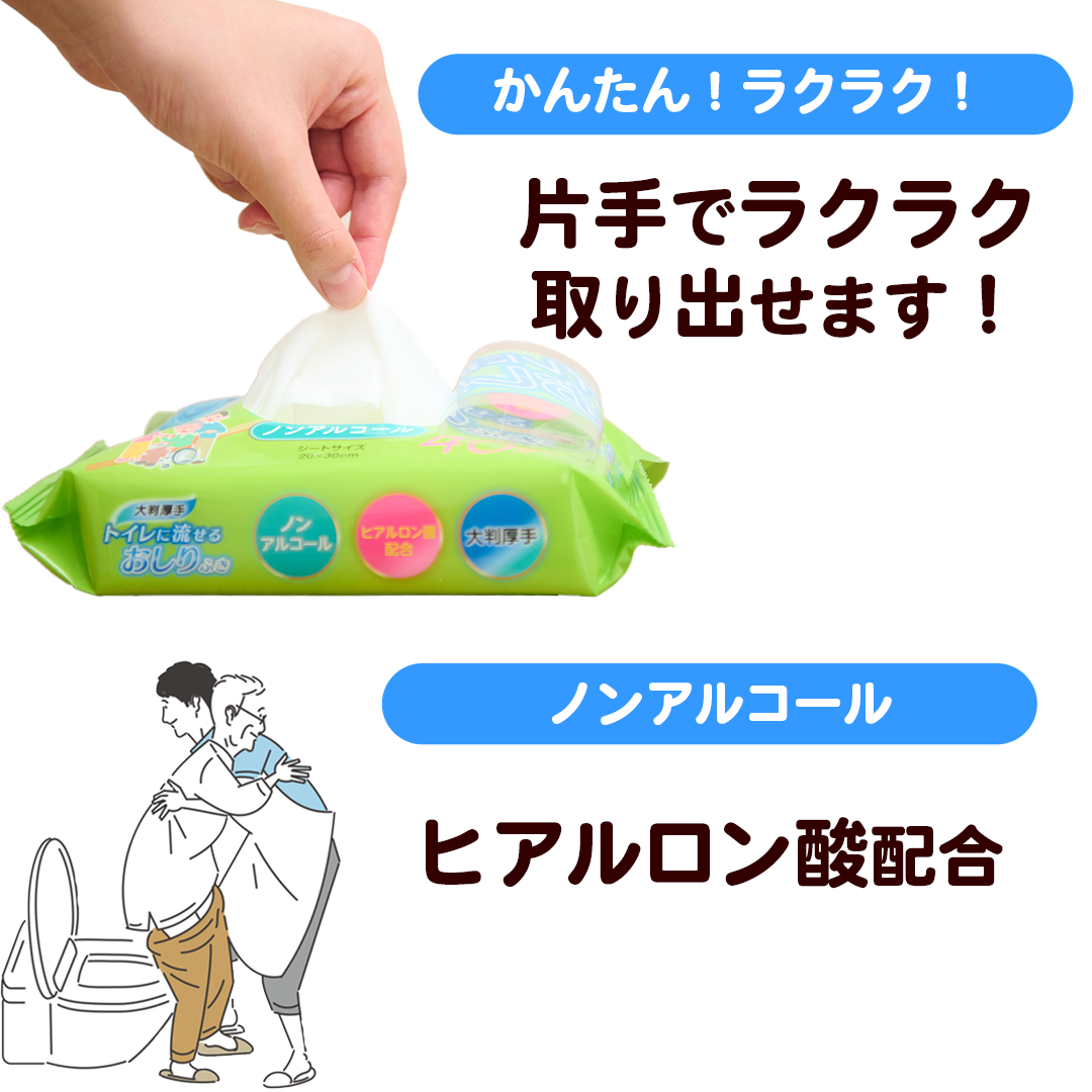 送料無料】介護向け 大判厚手「トイレに流せるおしりふき」 １ケース（40枚入りX30袋） – JOYU 公式オンラインショップ